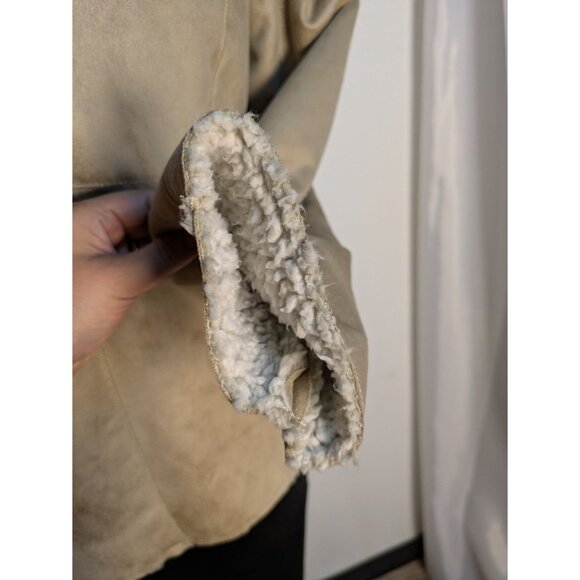 Dylan Faux Suede Open Front White Shearling, Size M - Picture 12 of 14